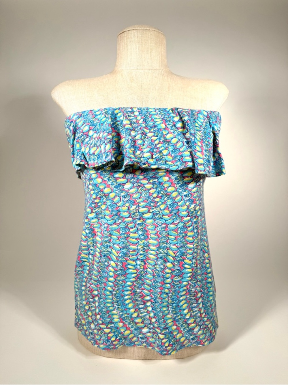 Lilly Pulitzer Wiley Strapless Ruffle Tube Top Clam Jam Print Seashell Nautical - Picture 1 of 16